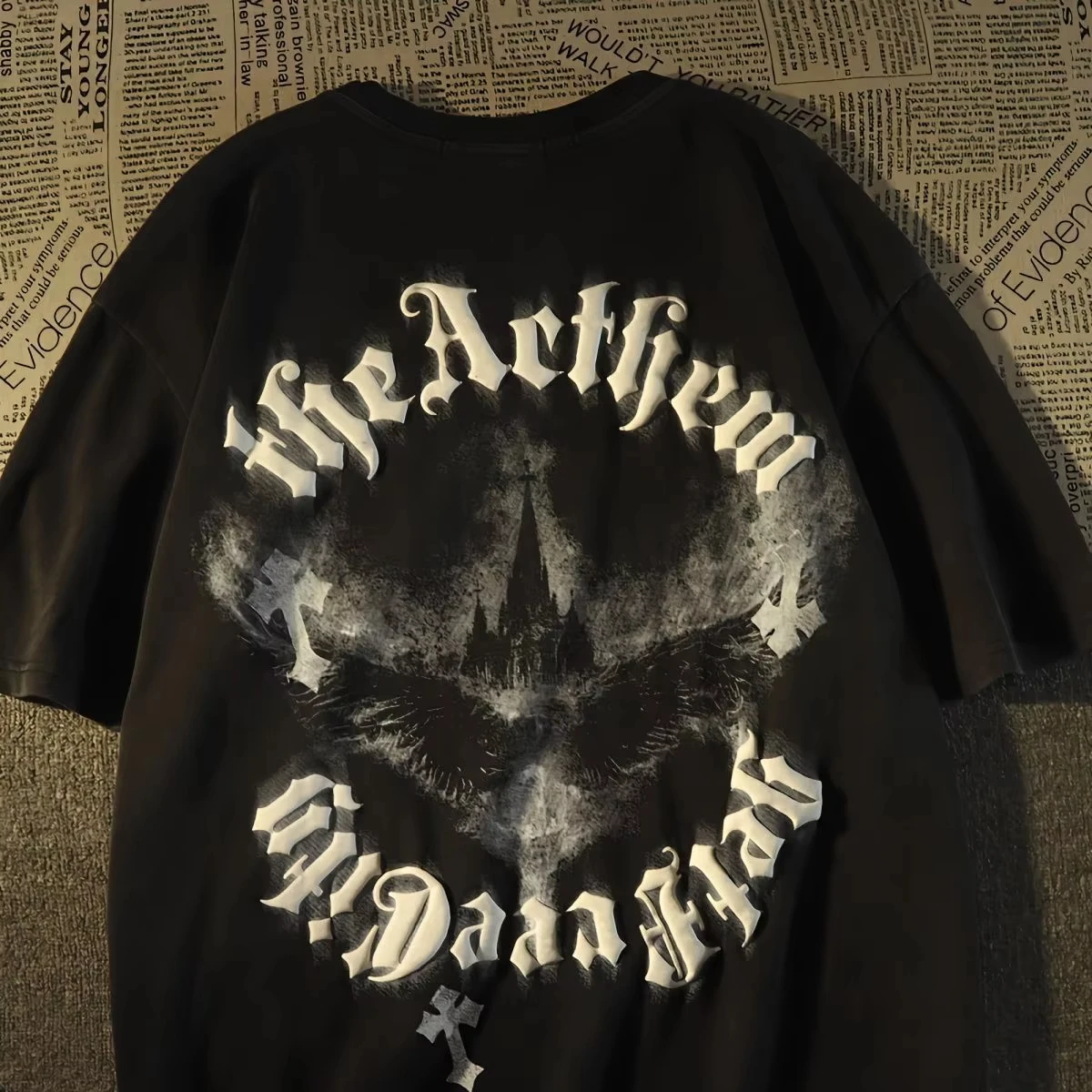 2026 Men Gothic Castle Skull Graphic T Shirt Dark Smoke Streetwear Crewneck Tee