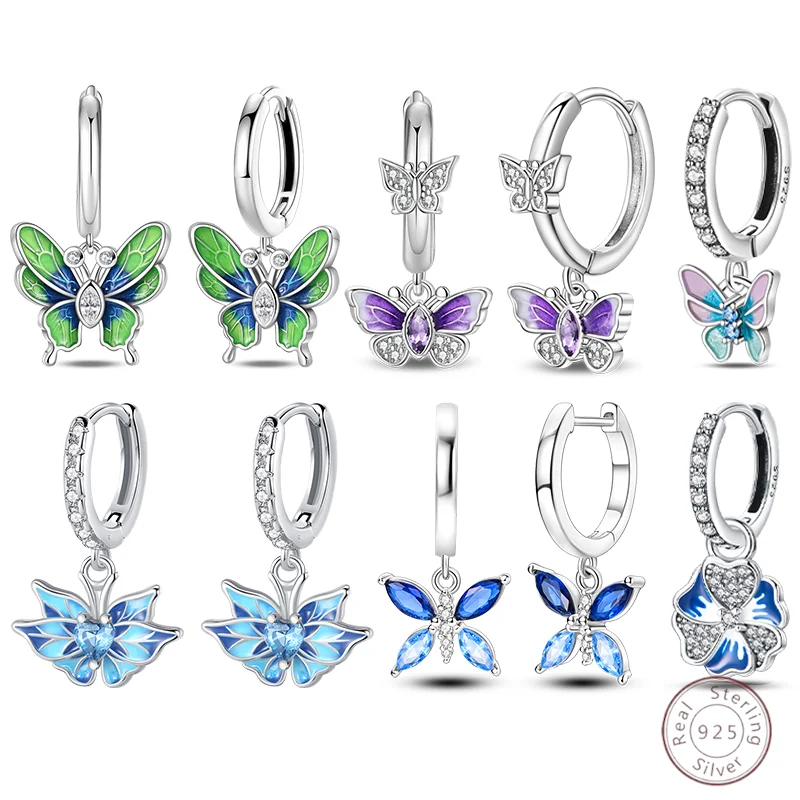 Sweet 925 Sterling Silver Ladybug Butterfly Dragonfly Iris Flower Design Earrings Fit Wedding Parties Exquisite Jewelry