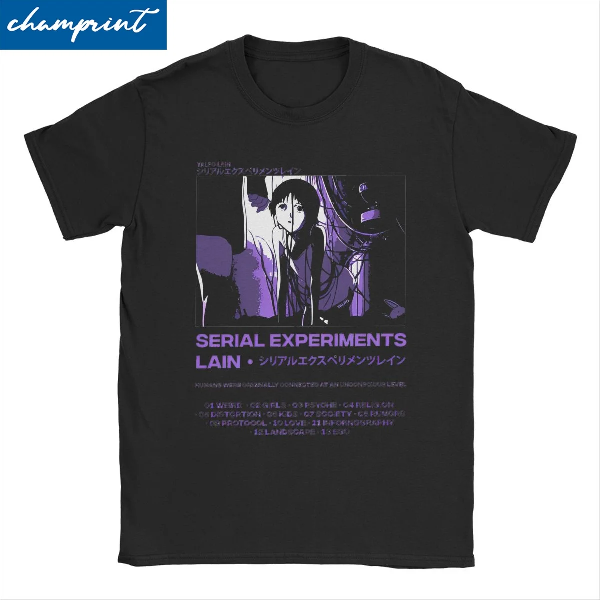 Vintage Serial Experiments Lain Darker T-Shirts for Men Women Cotton Anime Lwakura Sci Fi Manga Tee Shirt Printing Clothing