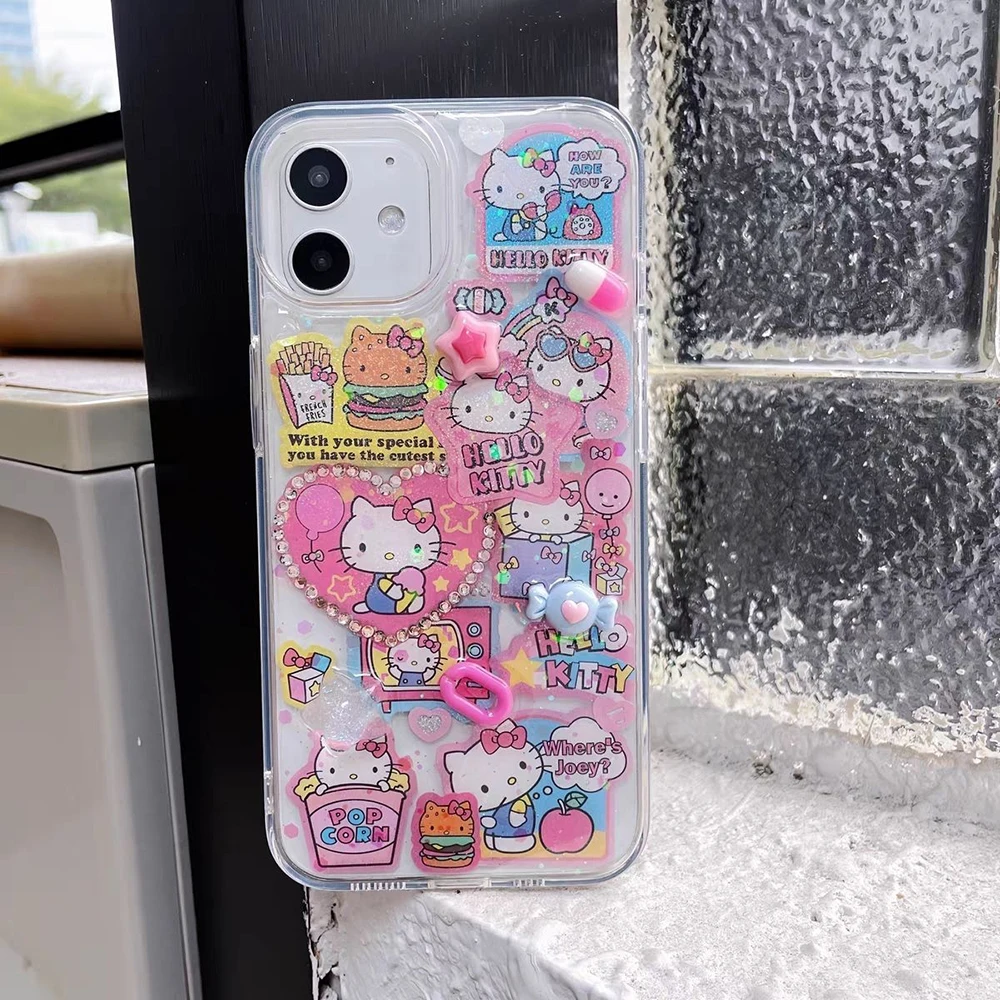 Cartoon Sanrio Kawaii Hello Kitty Dispensing Art Phone Case for Iphone15 15Pro 15Promax 14 13 12 11 Anti Fall Cute Girl Student