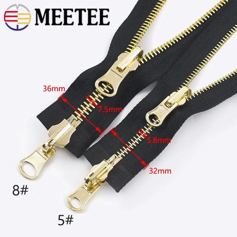 Meetee 1pc 60-120cm 5# 8# Metal Rotary Slider Open-End Zipper Reversible Double Sided Zippers for Jacket Sewing Spin Zip Head