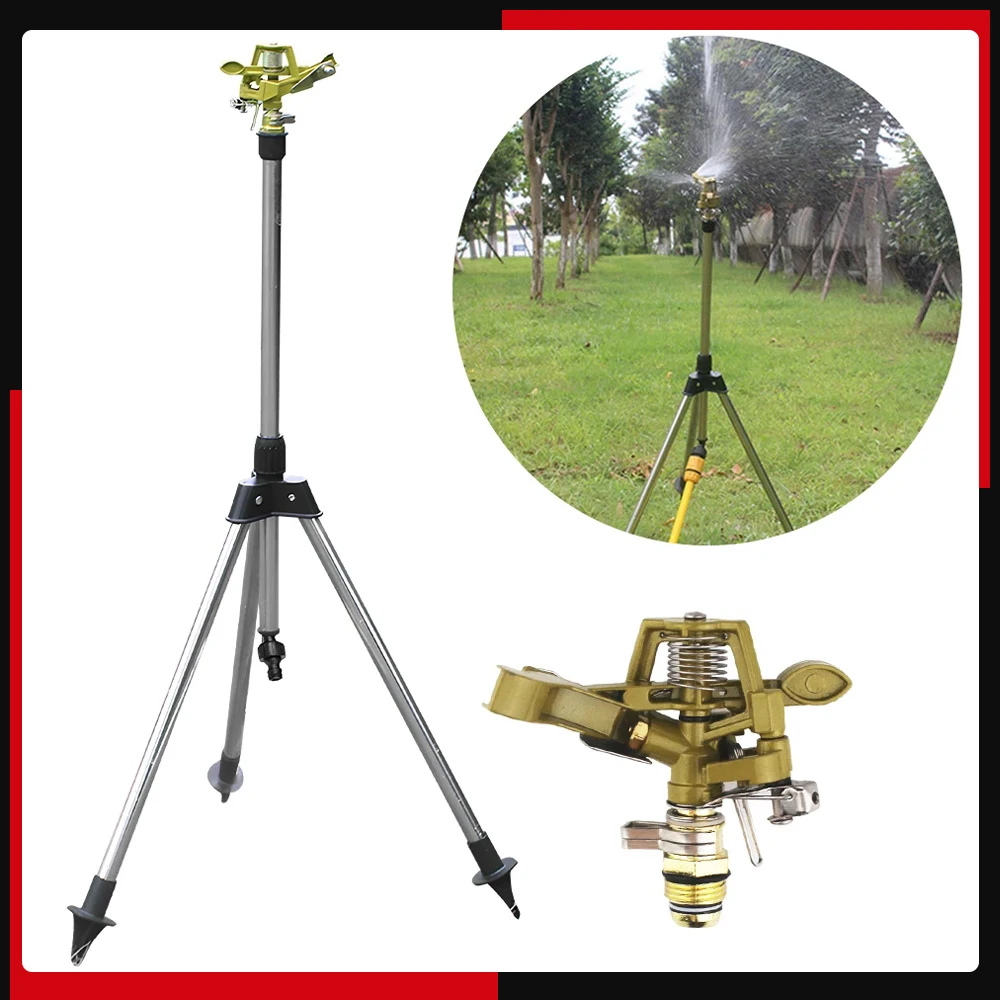 Impact Sprinkler on Retractable Tripod Base 0-360° Rotate Large Area Coverage Heavy Alloy Water Sprinkler for Yard Lawn Garden