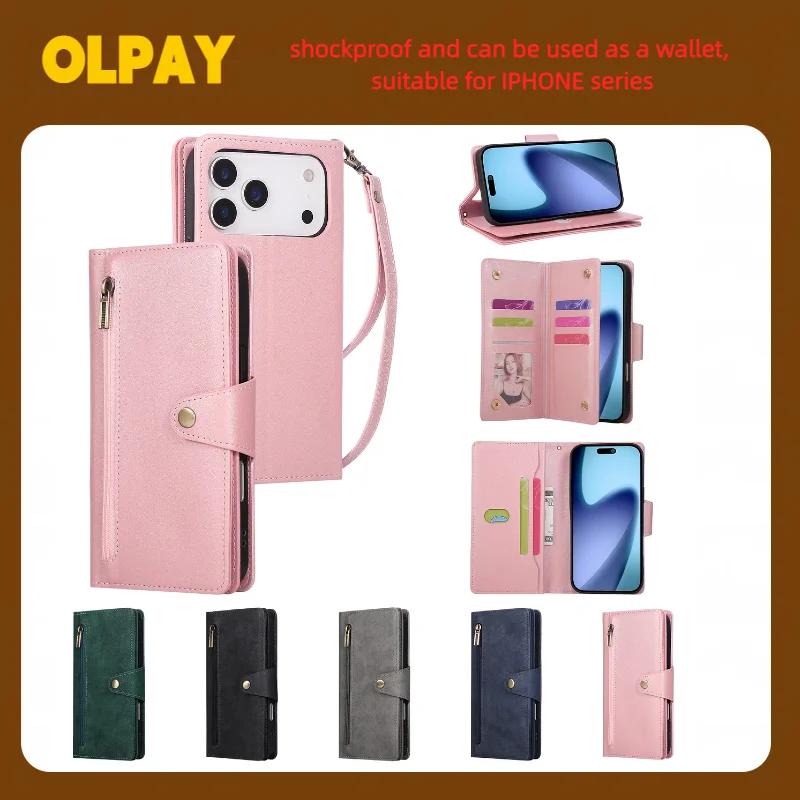 

OLPAY For iPhone 17/Air/17 Pro/17 Pro Max 16/15/14/13/12/11/XR/XSMAX Wallet Case With Card Holder,Cash Slots Case,Magnetic Clasp
