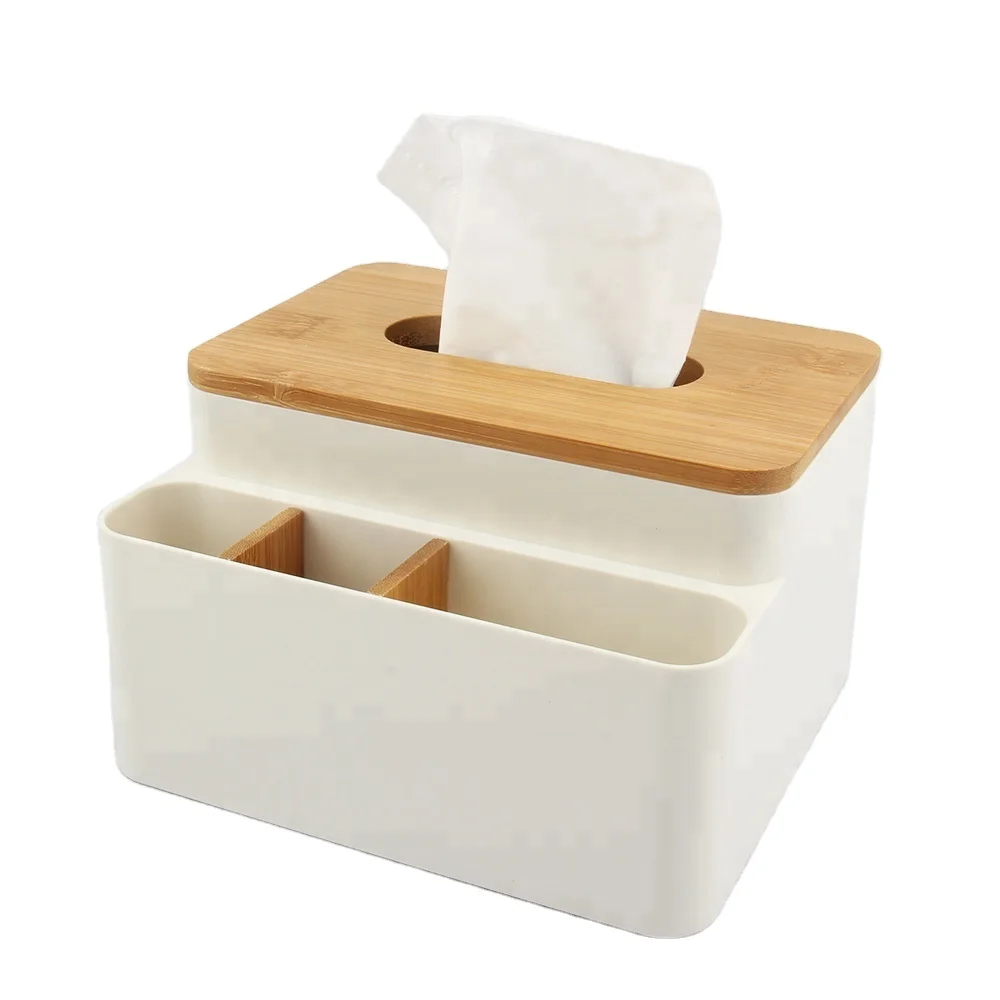 

High Quality Plastic Rectangle Tissue Box With Wooden Lid And Plain Organizer Tissue box Cover Home Hotel Office Napkin Bin