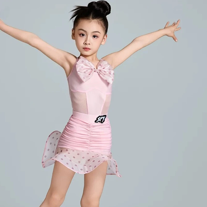 Latin Dance Training Outfit 2026 Summer Pink Viral Split Set Pro Stretch Soft Stage Competition Daily Ballroom Practice Costume