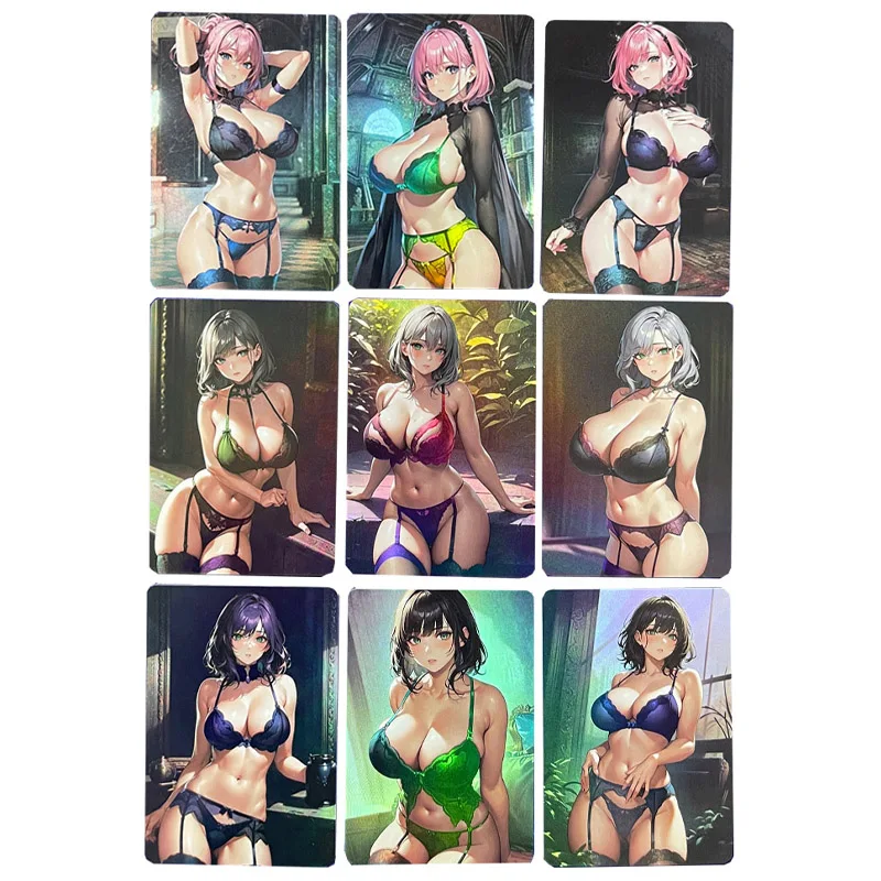 

9Pcs/set Diy Self Made Goddess Story Anime Heroine Ram Bra Show Kawaii Collection Card Refraction Color Flash Craft Card