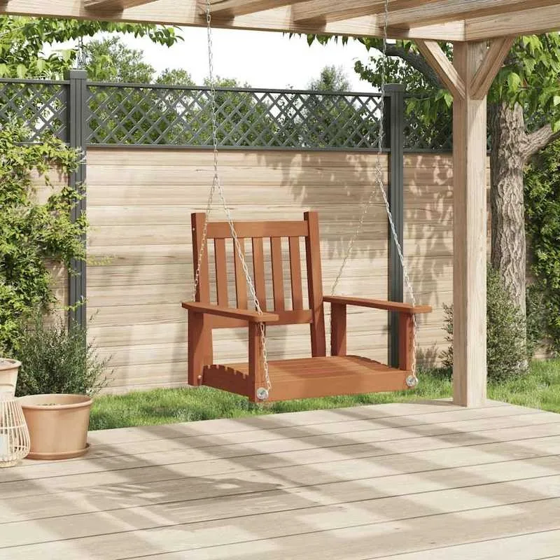 Chaise Suspendue Balançoire en Bois de Sapin Brun Massif avec Chaînes Métalliques pour Jardin, Patio, Extérieur, Balcon, Cour Arrière, Porche – Idéale pour la Détente, les Loisirs d'Été, Cadeaux de Remise de Diplôme et de Bienvenue