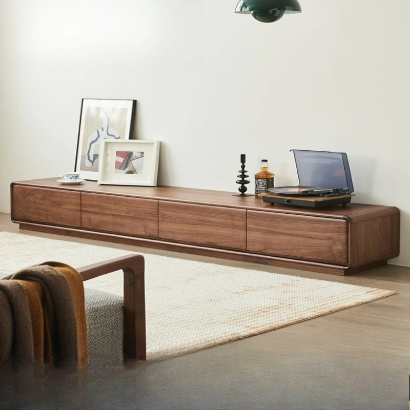

Black walnut TV cabinet combination, all solid wood small apartment living room furniture modern simple floor cabinet
