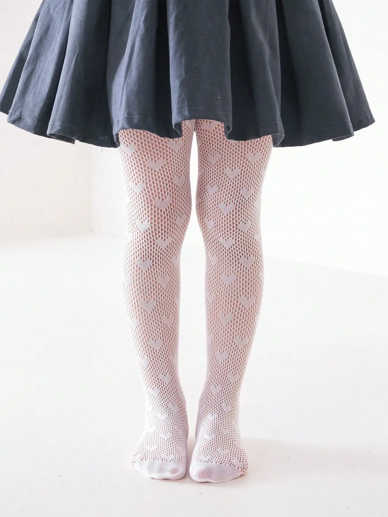 2Pcs Toddler Girls Heart Pattern Fishnet Tights 1-11Y Elastic Breathable Sheer Pantyhose Kids Summer Lolita Party Daily Dress