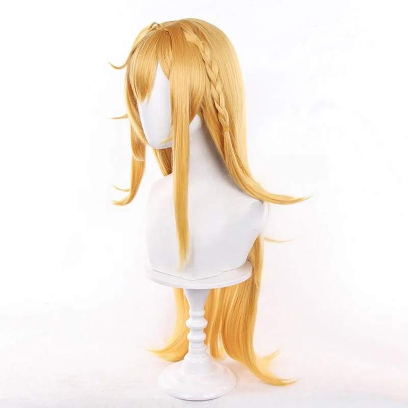เก็นชิน อิมแพ็ค เอสโคฟิเยร์คอสเพลย์วิกผมยาวถักเปียสีเหลืองวิกผมอะนิเมะคอสเพลย์สีน้ำตาลวิกผมสังเคราะห์ทนความร้อนผม + หมวกวิกผม