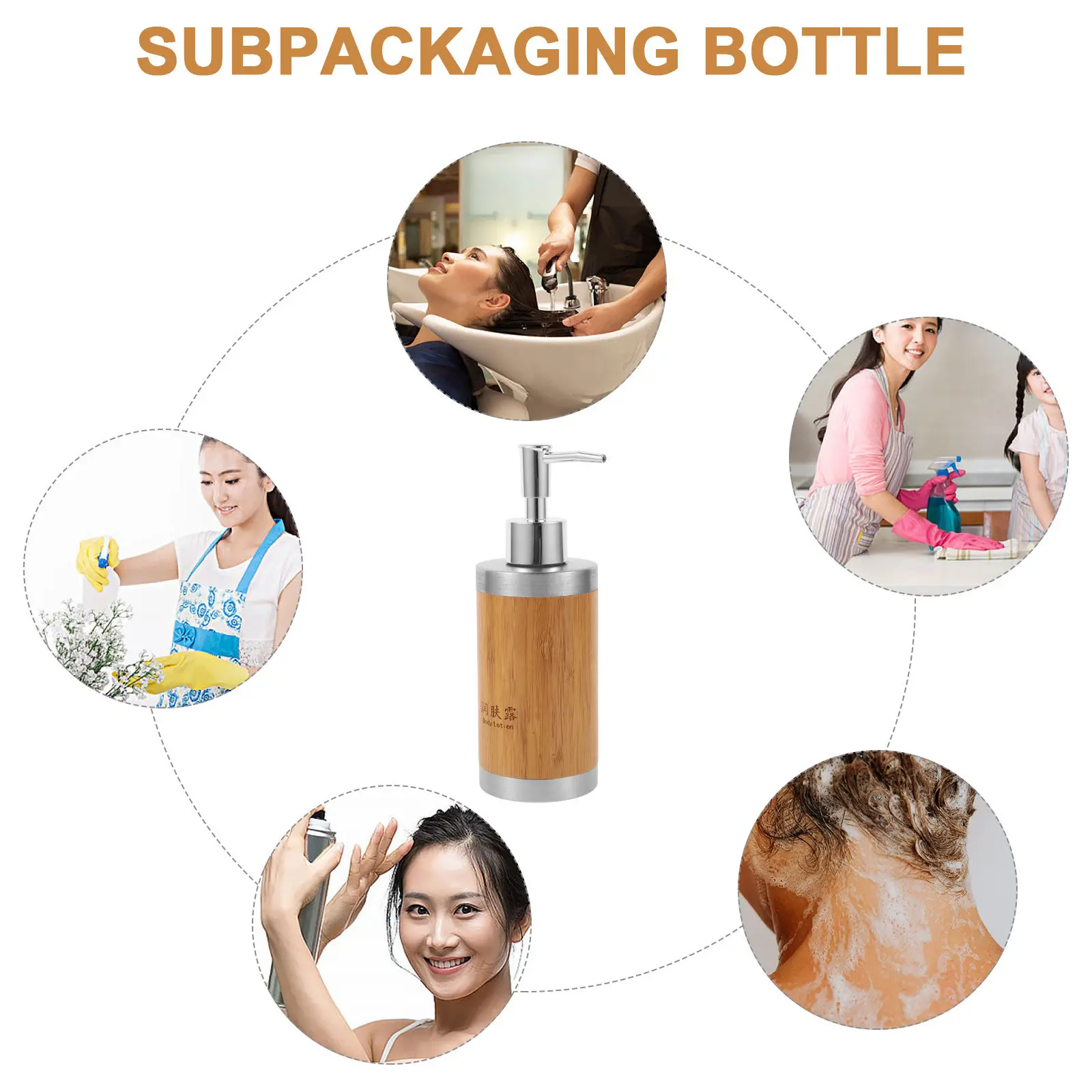Bamboo Hand Soap Dispenser 250Ml Refillable Lotion Shampoo Body Wash Pump Bottle for Hotel Bathroom Home Space Saving Elegant