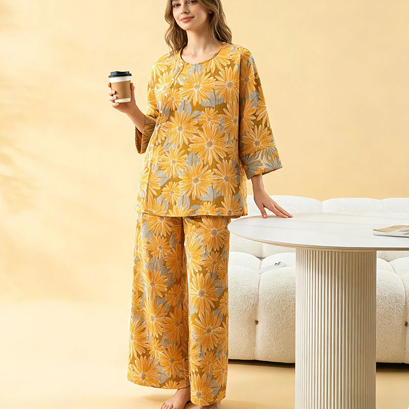 

Ретро-пижама в китайском стиле для женщин, хлопковая ночная одежда, комплект из двух предметов, новинка весна-осень, для сна
