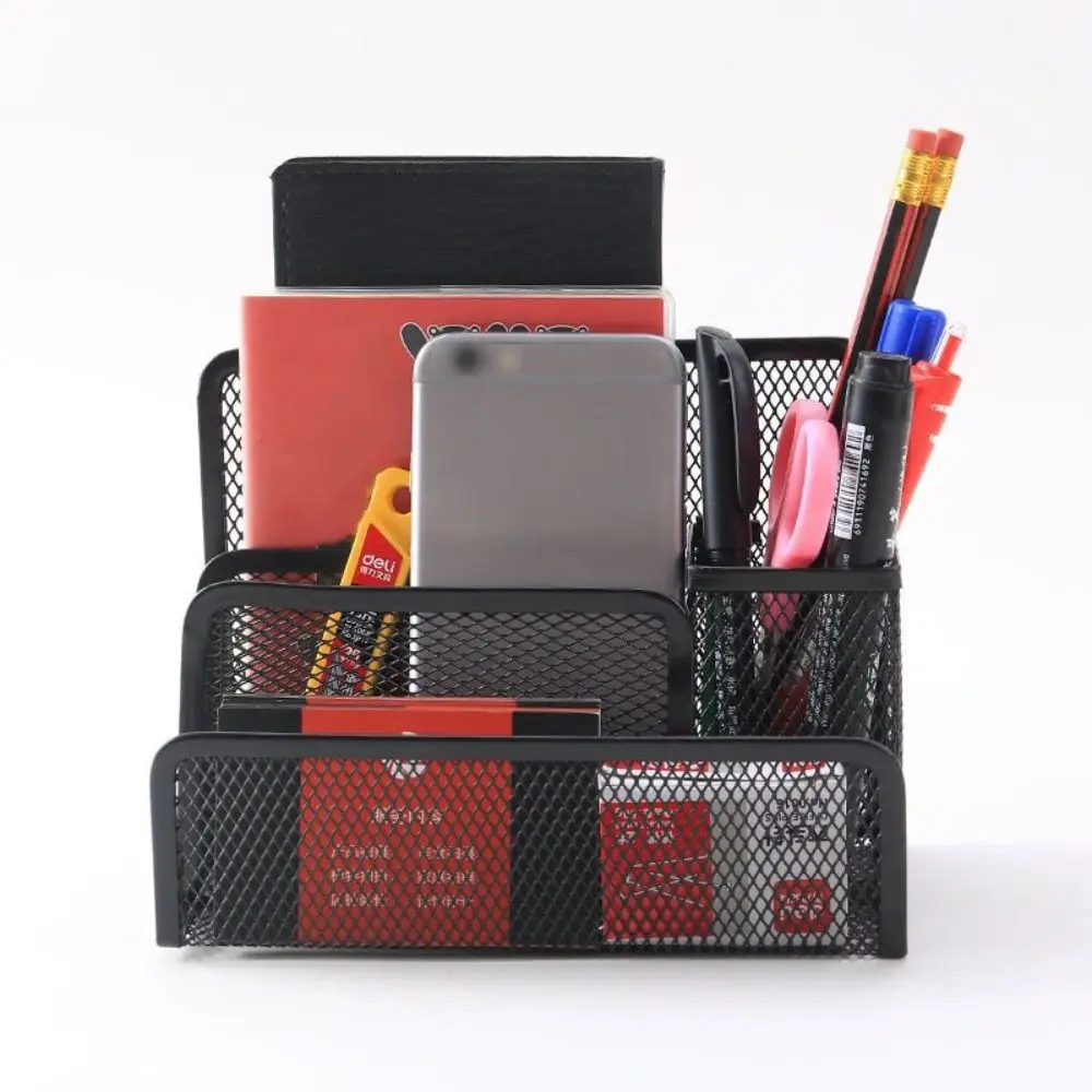 Three-layer Office Supplies Storage Rack Multifunctional Save Space Mesh Desk Organizer with Pen Holder Durable Notebook Stand