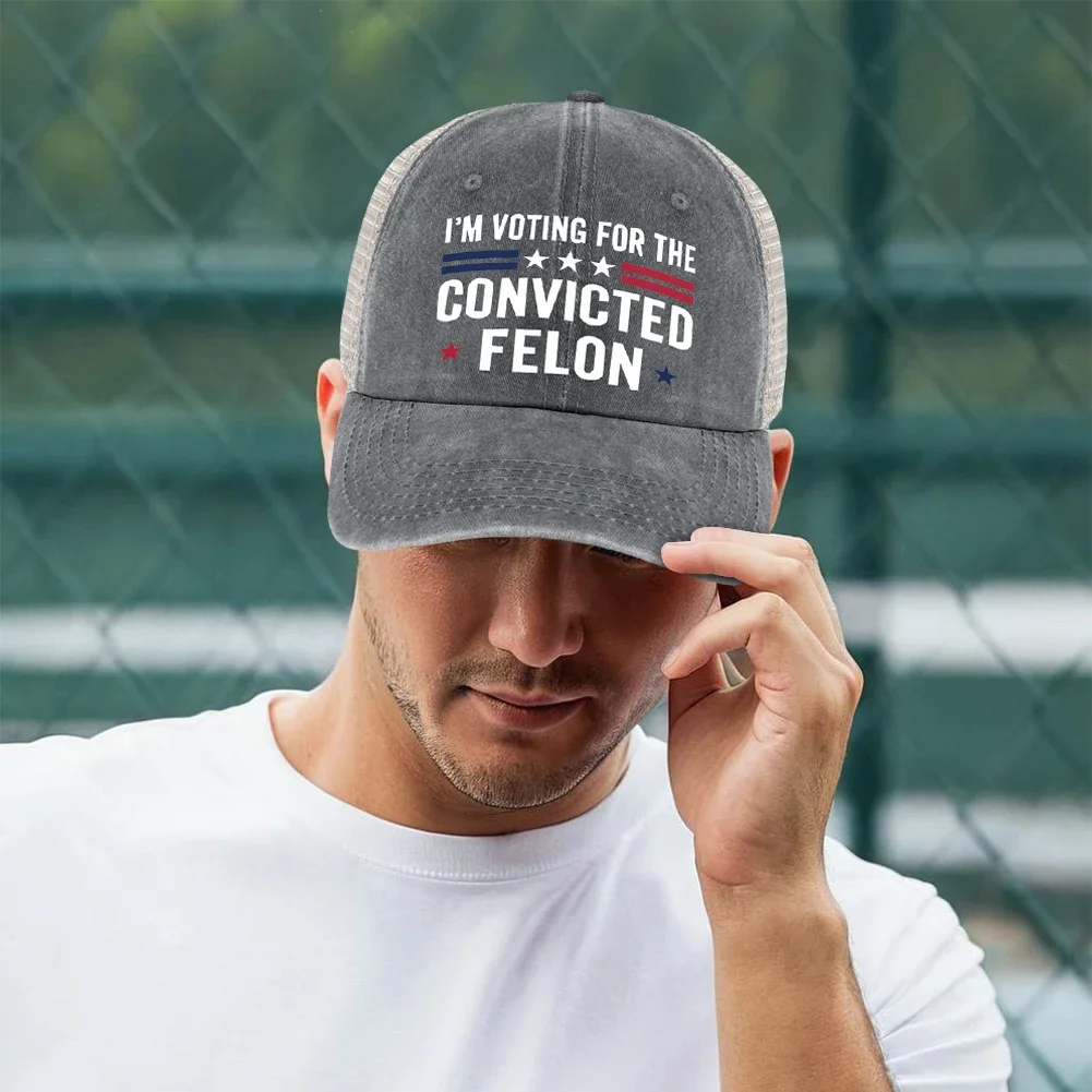 Washed Baseball Cap I'm Voting For The Convicted Felon Breathable Mesh Baseball Cap Adjustable Retro Dad Hats for Outdoor Sports