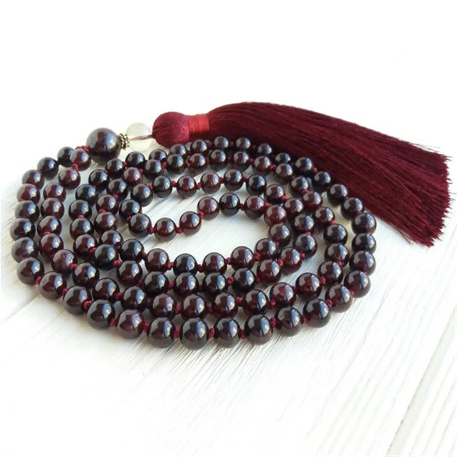 

6mm Fashion Red Garnet 108 Beads Handmade Tassel Necklace Statement Trendy Classic Opera length Contemporary Prayer Teenagers