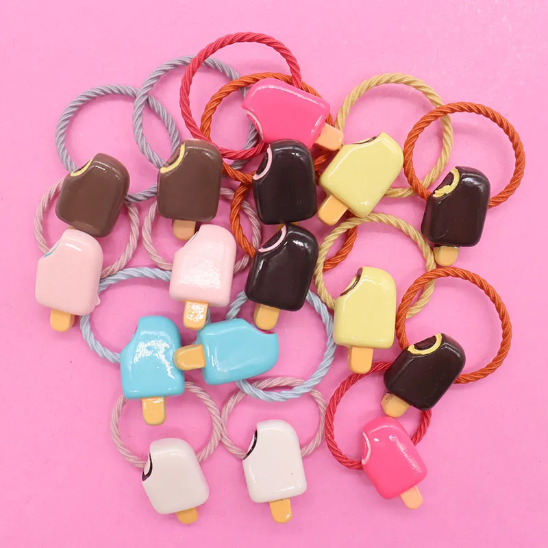 

14Pcs Colorful Ice Cream Resin Children's Elastic Bands For Girl Headband Scrunchies Sweet Kid Hair Rubber Band Ornaments Gift