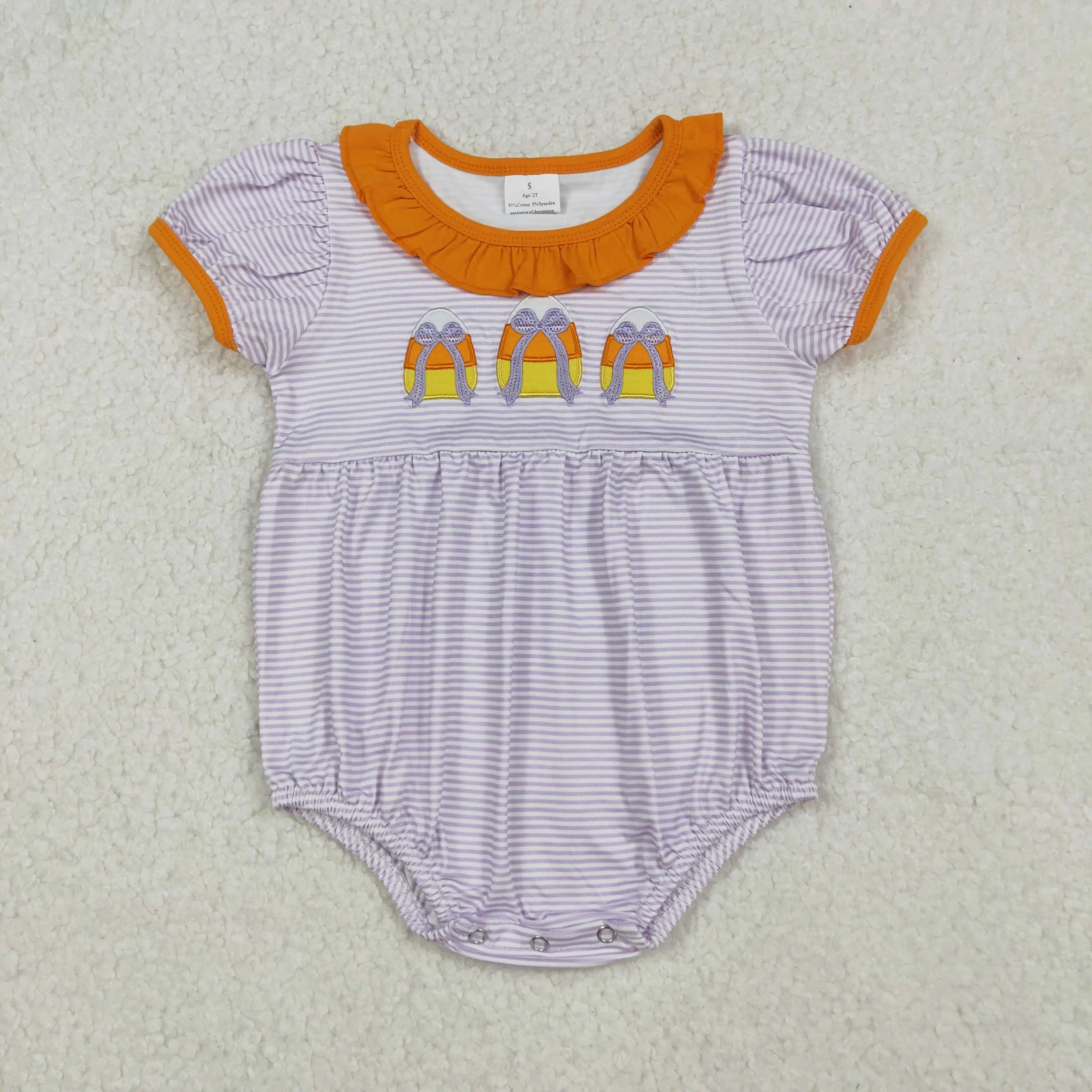 

X9.17 Hot selling baby girls' romper with embroidered Halloween candy bow pattern short-sleeved bodysuit