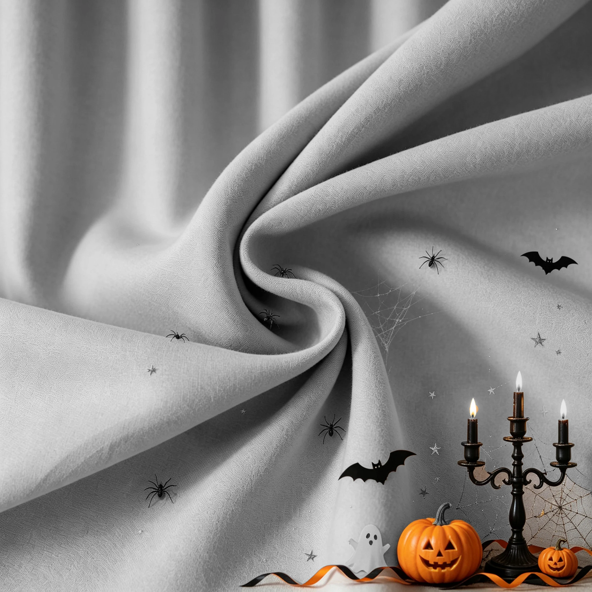 4 Panel Gray Blackout Curtains 100% Blackout Thermal Insulated Noise Reducing Halloween Window Curtains for Bedroom Living Room