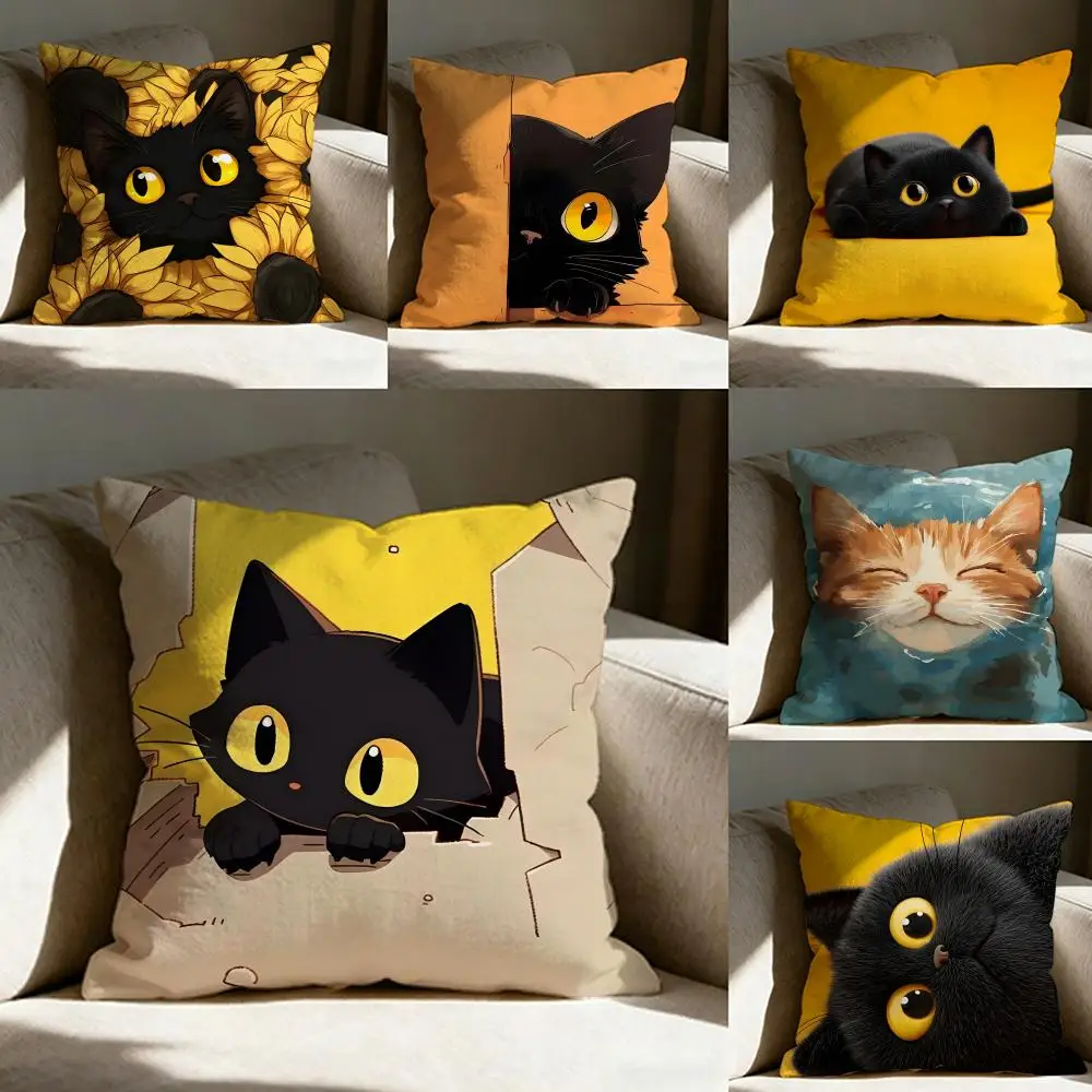 Black Cat Yellow Pillow Case Pillowcase, Double-sided Printed, Sofa Cushion, Bedroom Headboard Pillow