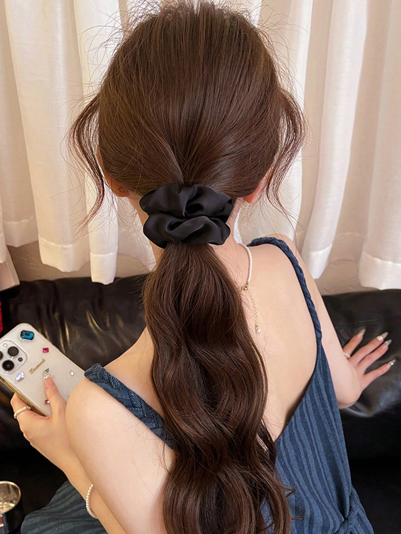 1/3 قطعة النساء 3.39in خمر الفرنسية لينة الساتان توك شعر مجموعة باللون الأسود والبني والكاكي والأنيق والبسيط الحد الأدنى الصلبة