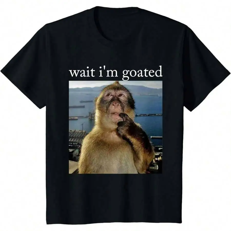 Wait I'm Goated Funny Thinking Monkey Meme Brainrot Gifts T-Shirt 100% Cotton Trendy Y2K Short-Sleeve Tee-Soft, Quick-Drying,