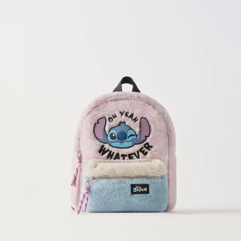 Fluffy Backpack Color Block Plush Mini Rucksack With Embroidered Lilo Pattern For Cartoon Hobby Collection