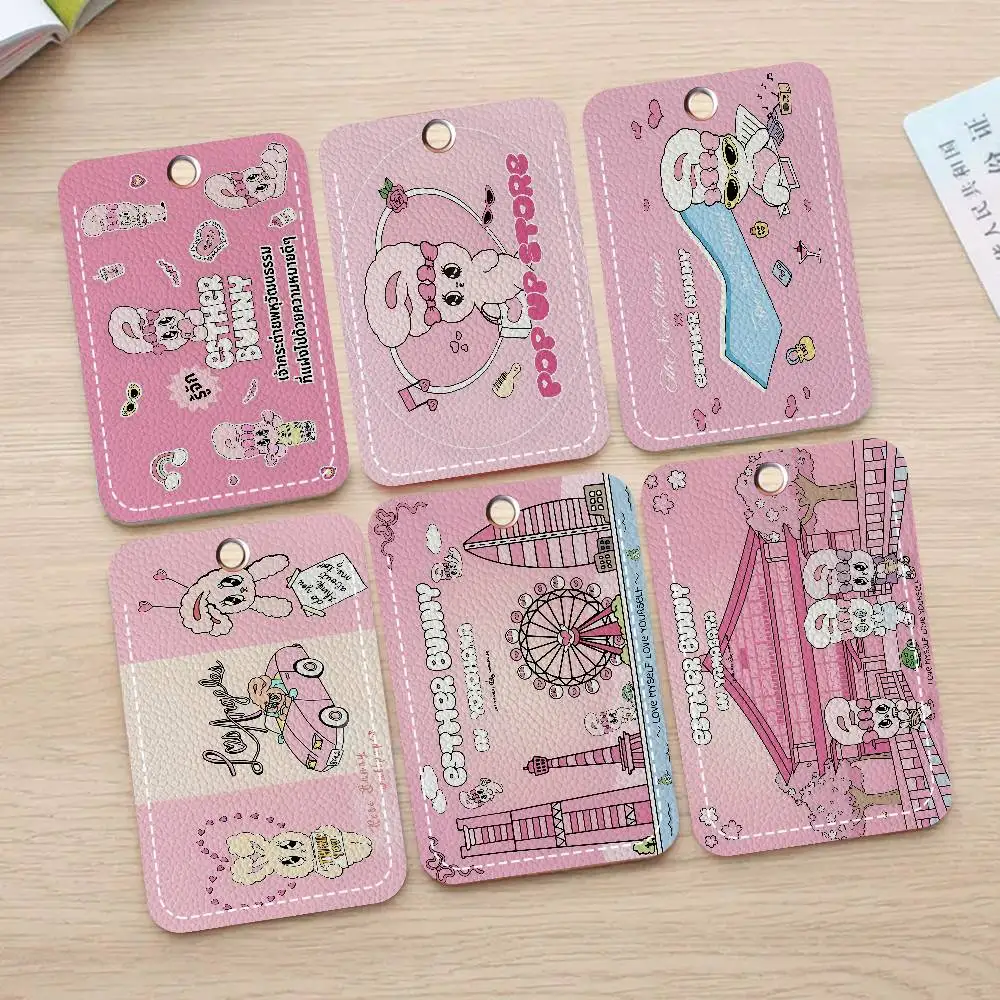 Cute Esther Bunny Rabbit Style PU Access Card Holder with Keychain - Executive Protection for Bank card,Subway, Bus Card case