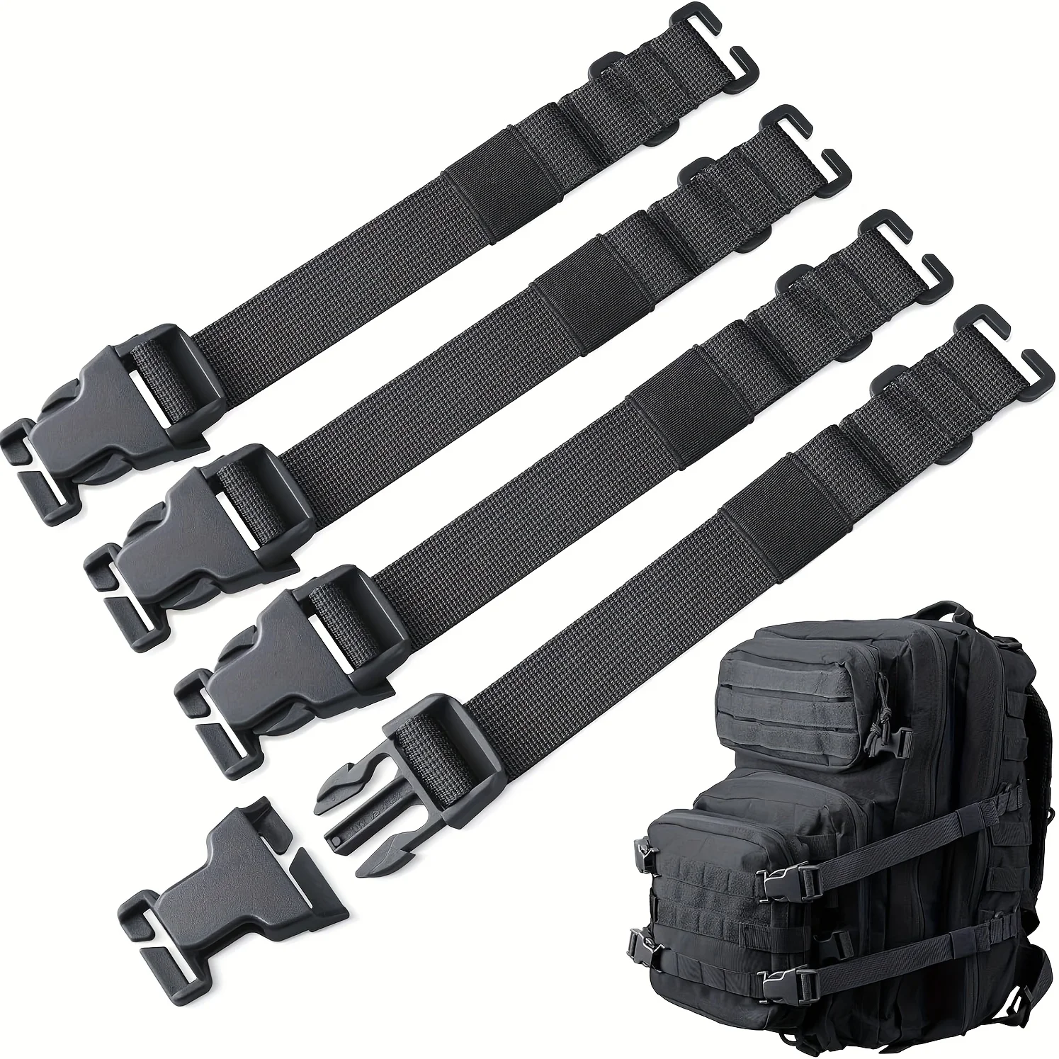 Tactical Molle Backpack Straps Adjustable Fastening Strap Molle Pack Attachment Strap with Buckle Outdoor Backpack Accessories