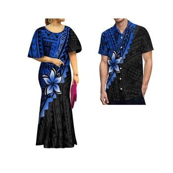 사모아 풀레타시 세트, 몬스테라 잎 프린트, 박쥐 슬리브, 파타하 블루 폴리네시안 탑, 맥시 피쉬테일 스커트, 2 피스 세트, 2022 신제품  Best5