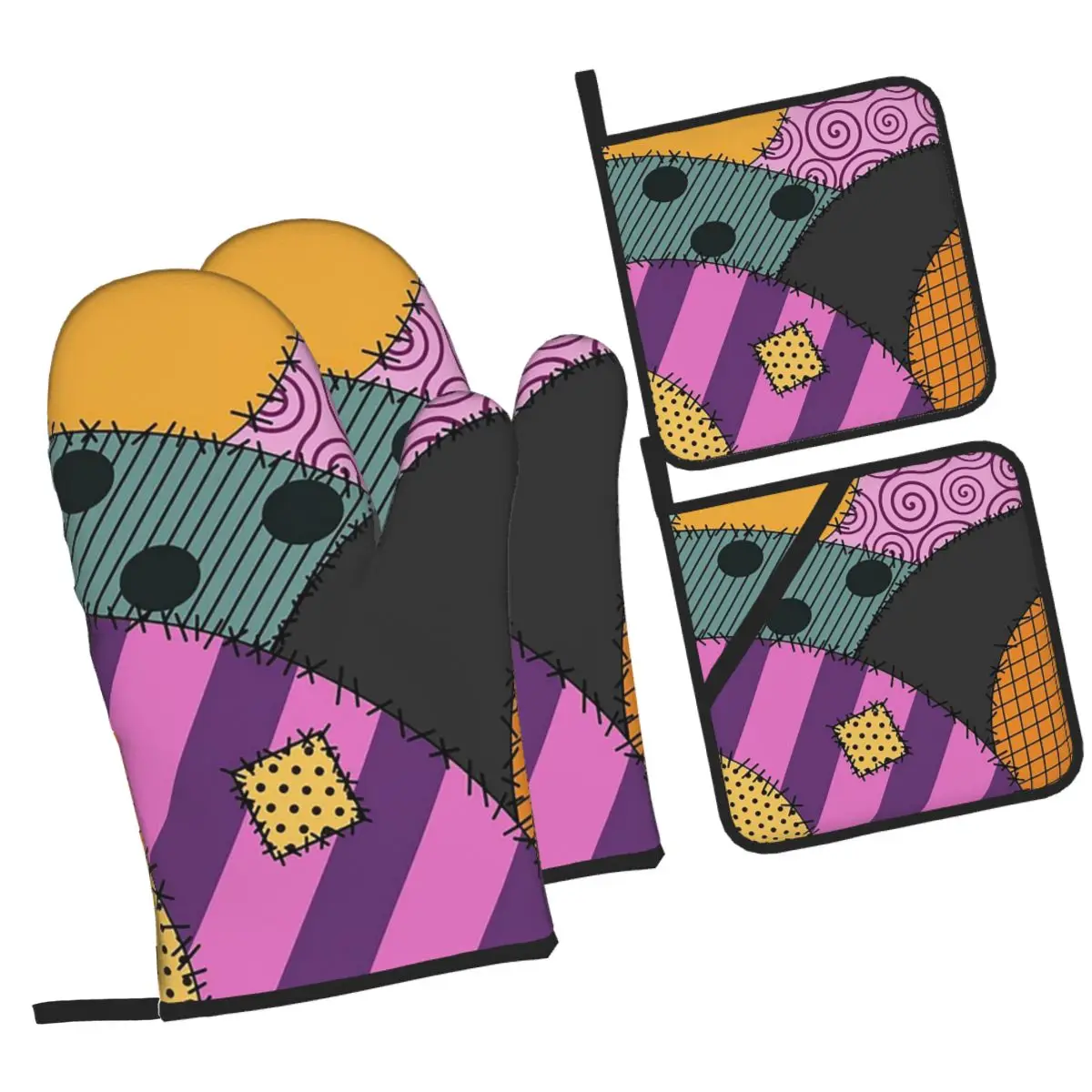 Sally Ragdoll Oven Mitts and Pot Holder Sets of 4 for Baking Kitchen Cooking Grilling Resistant Non-Slip Gloves
