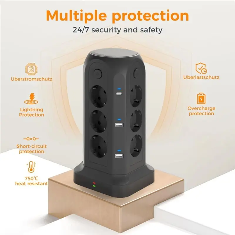 HFES 4 USB-A 2 Type C Power Strip Power Strip EU Plug Multi-Functional Power Strip