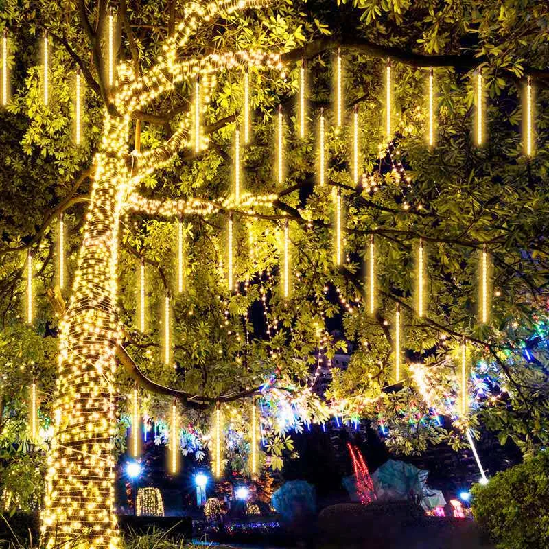 Ao ar livre levou luzes do chuveiro de meteoros queda gota de chuva de fadas luz da corda à prova d' água para a festa de natal jardim decorações do feriado