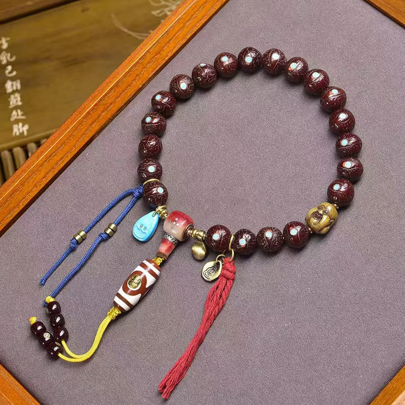 

Natural Jade-Transformed Old Material Eye Bodhi Handheld Tibetan Style Agate Dzi Bead Backflow Bone Turquoise Accessory