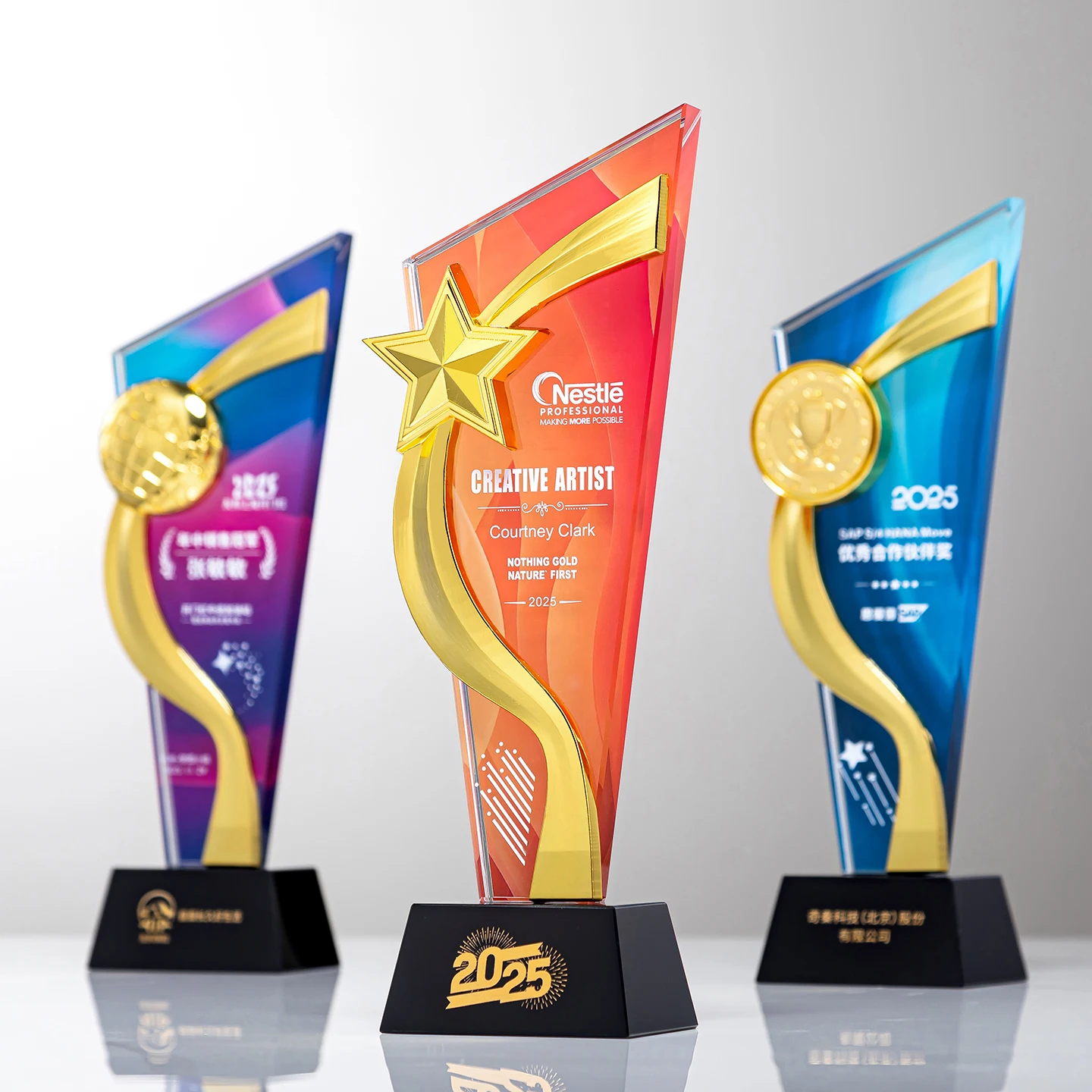 1PC Personalized Glass and Metal for Awards and Trophy Custom Award for Employee of the Month Leadership Appreciatiation Gift