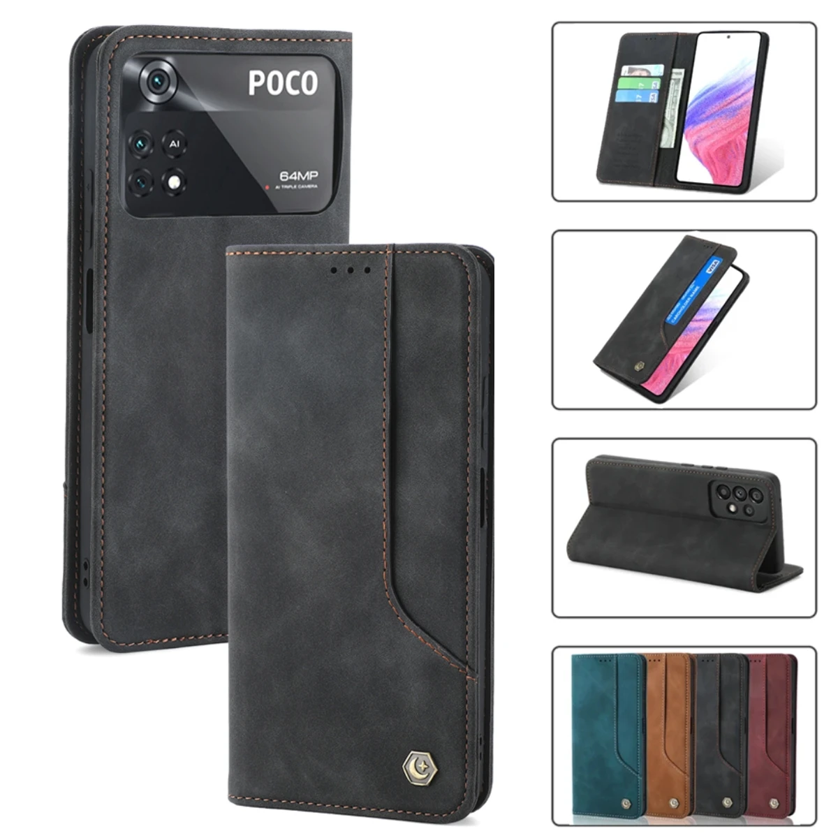 Flip Leather Case For Xiaomi Mi 13 12T 11T 10T 11 12 Lite Pro 5G Poco F5 X5 Pro M6 M5S M4 F4 F3 X3 X4 GT Magnet Wallet Cover