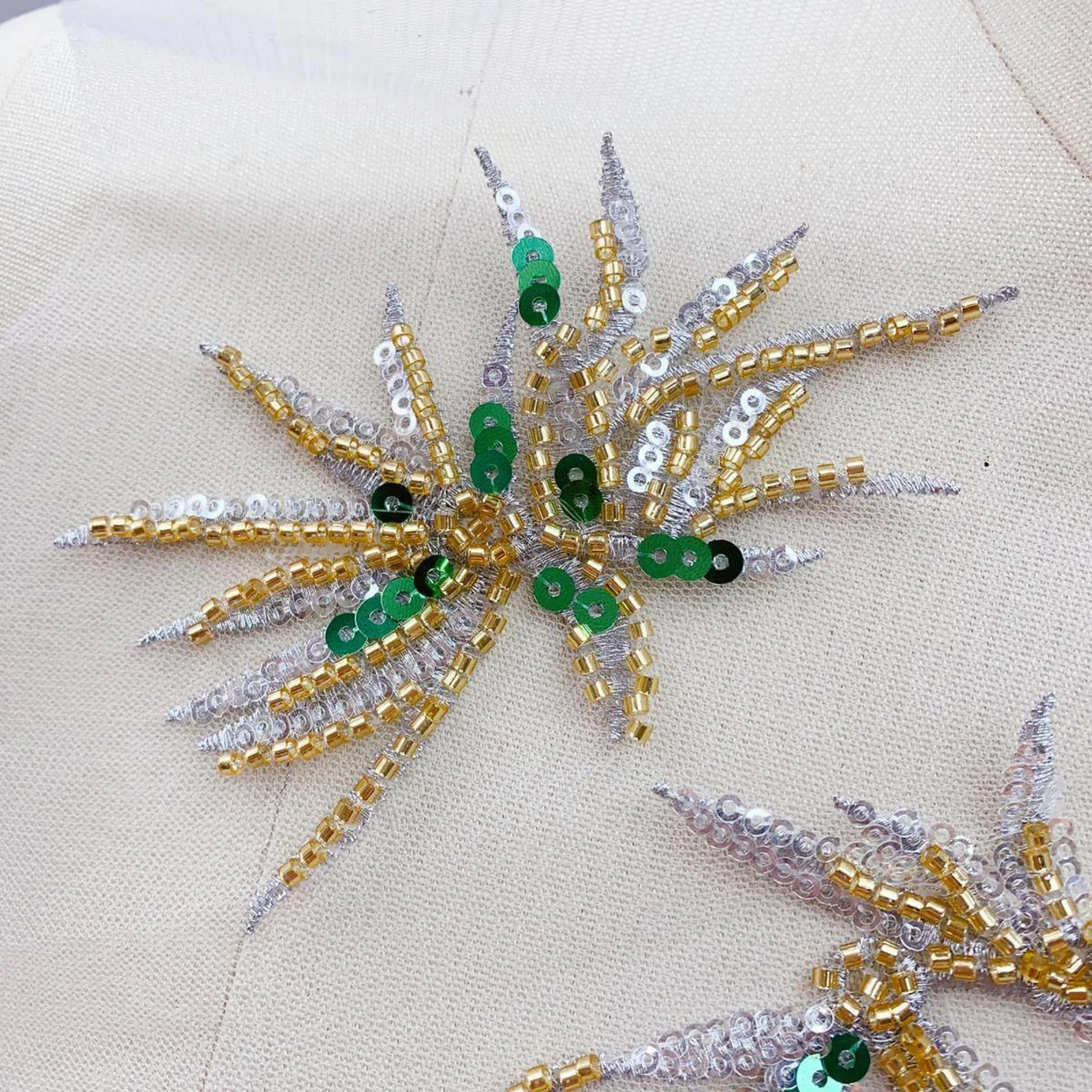 1PCS Floral Evening Dress DIY Kit Silver Green Glitter Gold Bead Lace Handmade Fresh Style