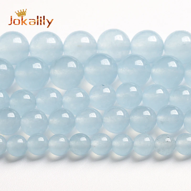 Natural Aquamarine Jades Beads Blue Chalcedony Round Beads For Jewelry Making Diy Bracelets Accessories 4 6 8 10 12mm 15