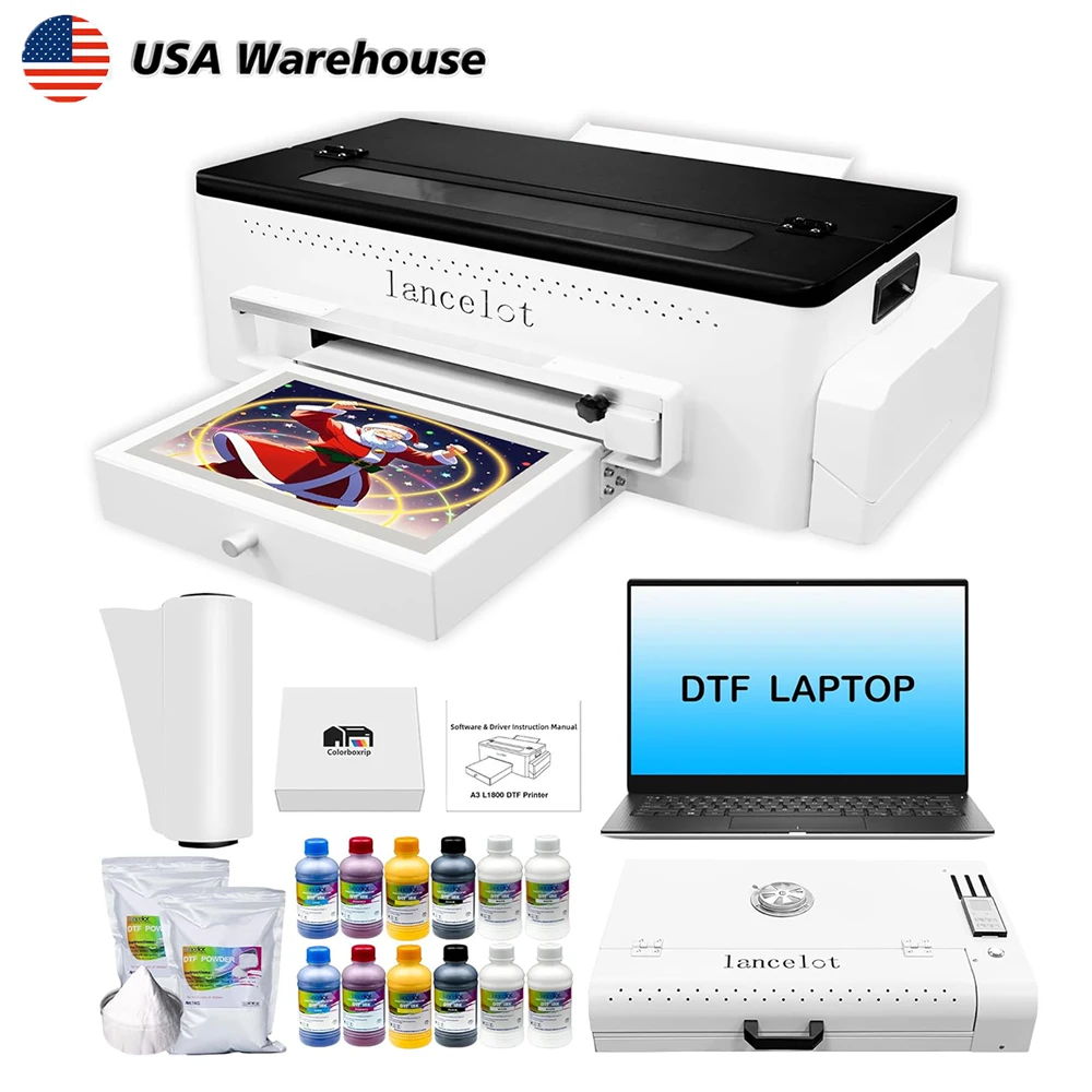 DTF Printer with free laptop L1800 Printhead and Oven bundle highspeed for A3 30cm Clothes Inkjetd with PET Film Pigment Ink