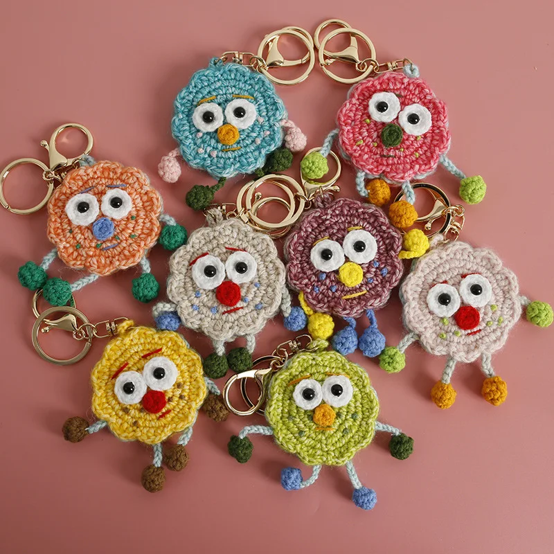 Funny Cookies Doll Crochet Keychains Cute Cookies Keyrings Car Keys Kawaii Knitting Food Doll Couple Keychain For Bag Pendant