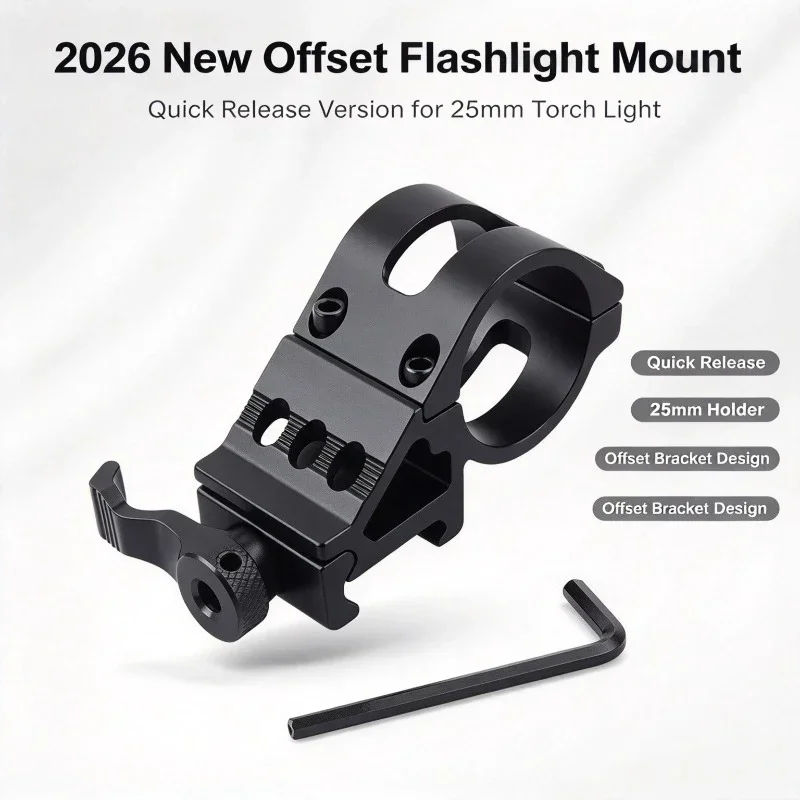 2026 New Offset Flashlight Mount Quick Release Version Fit 25mm Torch Light Holder Bracket Outdoor Camping Gear