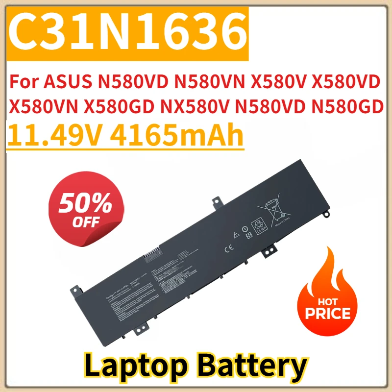 

Новая сменная батарея для ноутбука 11,49 В 4165 мАч C31N1636 для ASUS N580VD N580VN X580V X580VD X580VN X580GD NX580V N580VD N580GD