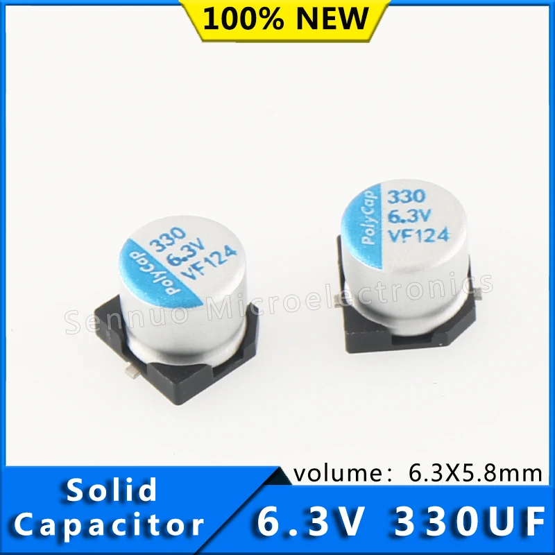 10PCS Capacitor 330UF 6.3V SMD Solid Capacitor 6.3V330UF 6.3X5.8mm 330uF6.3V  For Motherboard VGA Low ESR SMD Aluminum Capacitor