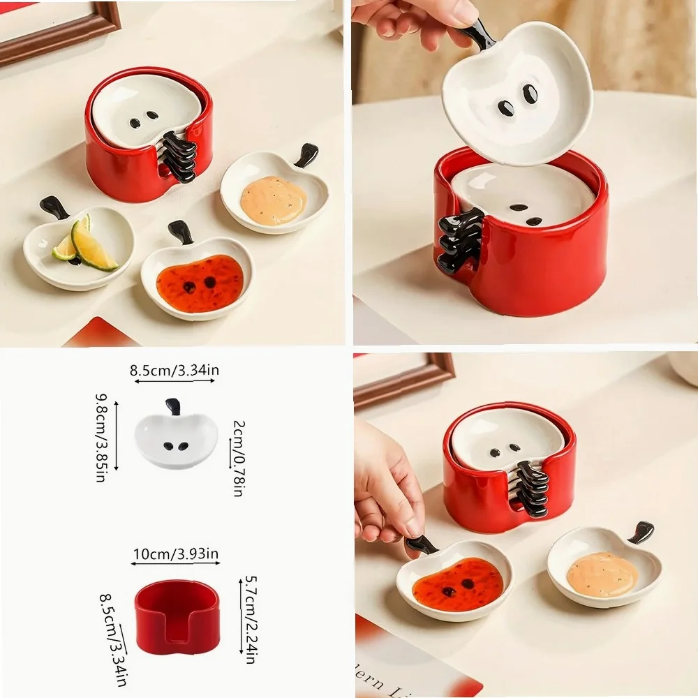 

4pcs Ceramic for Apple Snack Plate w/ Collector - for Apple-Shaped Dip Dish for Home/Kitchen Condiment/Coffee Table, Gift-worthy