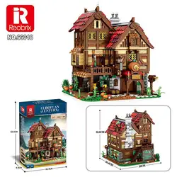 Reobrix 66018 Medieval Bistro Village Model Modular Street View Series DIY Toys Building Blocks Gift For Boys 2831Pcs