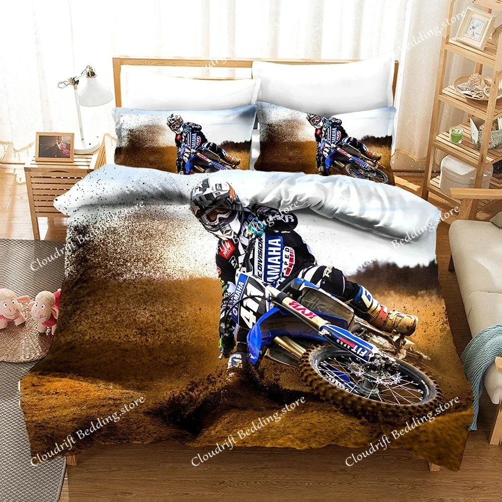 

Motorcycle Bedding Set 3D Print Cars Duvet Cover With Pillowcase Motocross Bedspread Boys Bed Set King Size Home Textiles