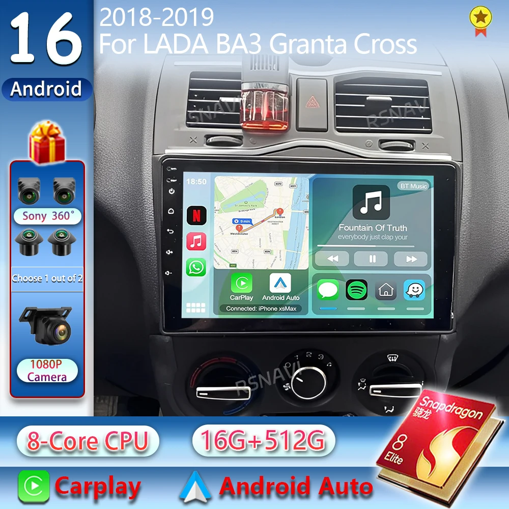 Android 16 Carplay Auto Car Radio For LADA BA3 Granta Cross 2018 2019 GPS Navigation Multimedia Video Player Stereo 2 Din DVD BT