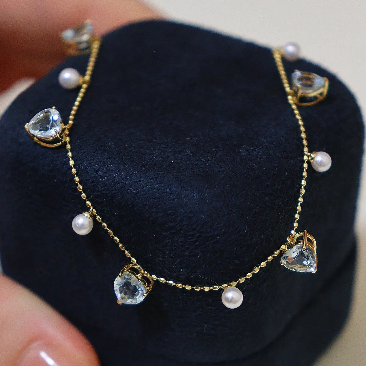 

Ins Fashion 925, чистое серебро, жемчуг, очаровательное колье с синим драгоценным камнем, сердце, аквамарин, ожерелье на шею, современная цепочка для свитера, ювелирные изделия