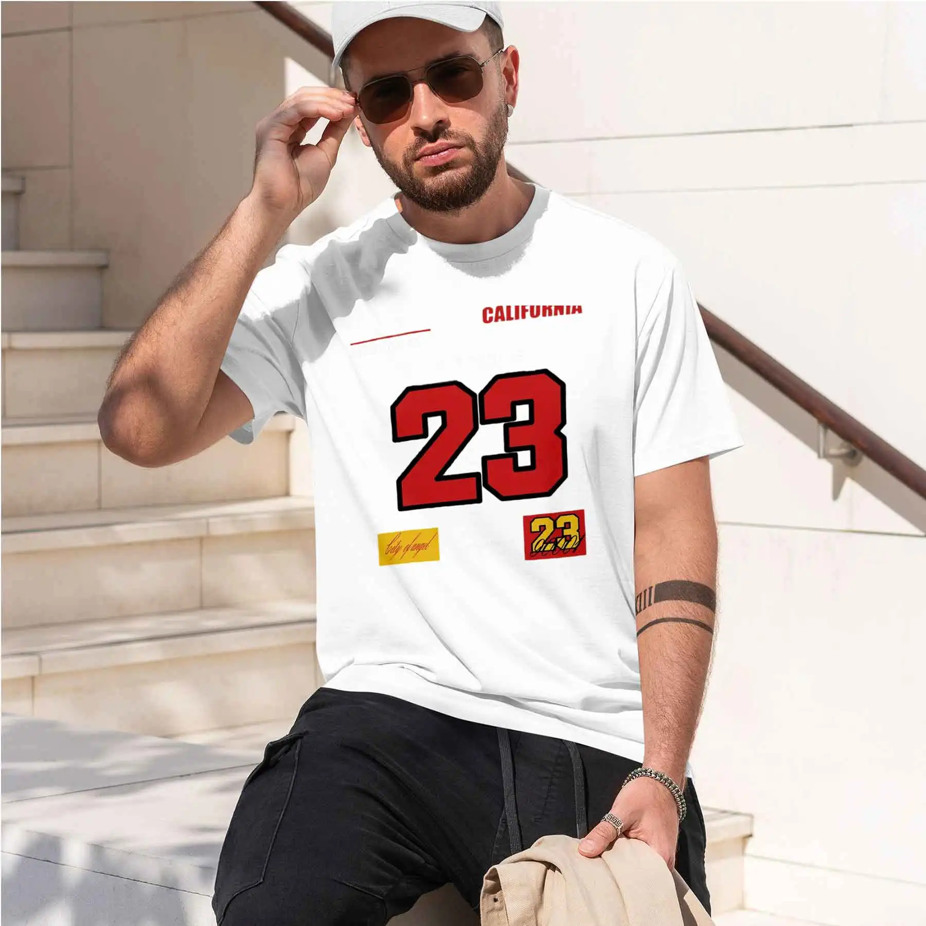 2026 new printed T-shirtMen's West Coast Los Angeles No.23 Print T-Shirt California Street Style Casual Crew Neck Top