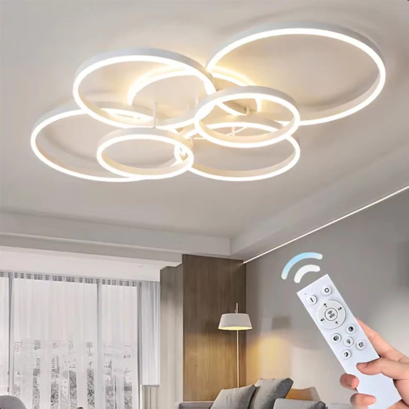 Nordic Simple LED Ceiling Chandelier Home Lighting Ring Acrylic 3 Colors Dimmable Fixture Living Room Bedroom Fixture