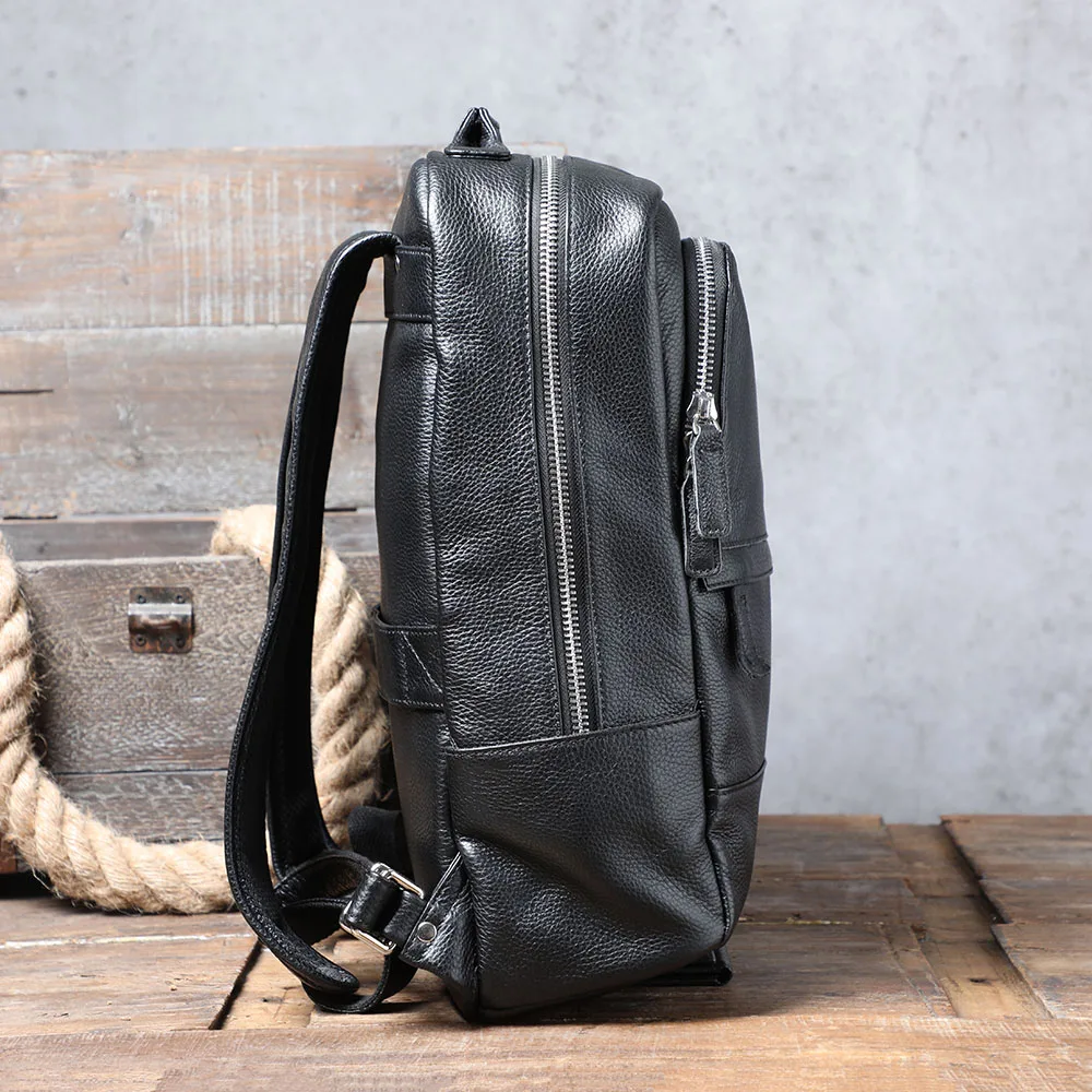 S.WORKER Lässiger Rucksack aus echtem Leder für Herren, 15-Zoll-Laptop-Rucksack aus Rindsleder, handgefertigt, modischer Preppy-Stil, Schultasche – Detail 9